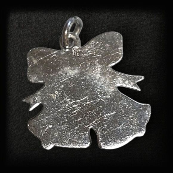 Vintage Wells Sterling 925 Silver Wedding Christmas Bells Bow Charm Pendant - Picture 3 of 4
